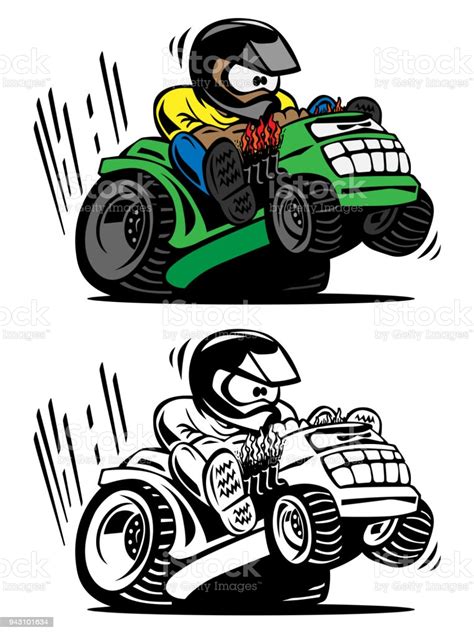 Cartoon Racing Lawnmower Vector Illustration Stock Vector