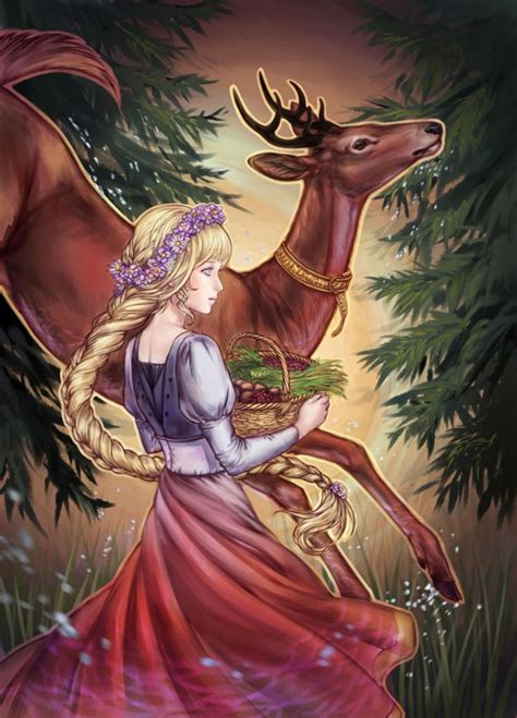 Fantasy Girl Beautiful Long Hair Deer Animal Cute