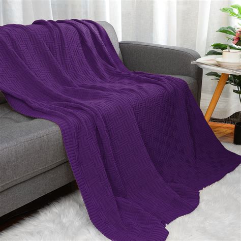 Piccocasa 100 Cotton Cross Cable Knit Throw Blanket For Home Purple