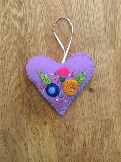 Ready To Ship Floral Heart Hanging Decoration Lilac Shabby Chic Heart With Multi Colour