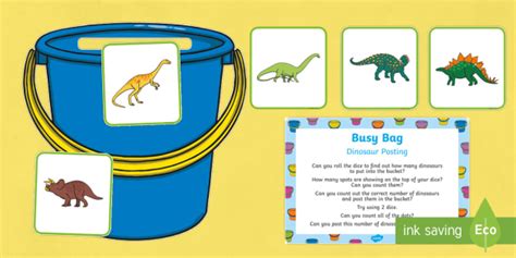 Dinosaur Posting Busy Bag Prompt Card And Resource Pack