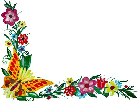 Flowers And Butterfly Corner Border Designs