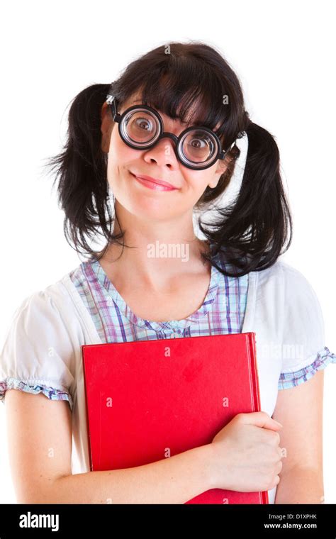 Nerd Student Girl On A White Background Stock Photo Alamy