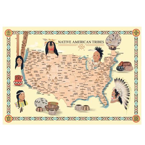 Map Of Native American Indian Tribes In The Usa History Poster