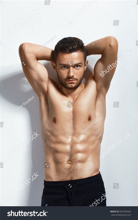 Portrait Sexy Muscular Shirtless Man Posing Stock Photo 687200260