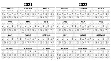 Yearly Calendar 2021 And 2022 Template Printable Calendar Templates