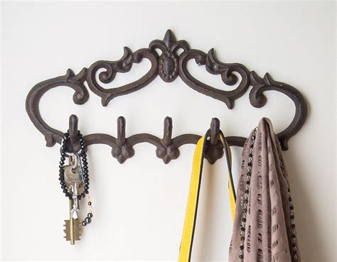 Cast Iron Wall Hanger Vintage Design With 5 Hooks Keys Towels