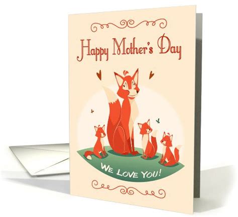 Retro Mother Fox With Her Kits For Mother S Day Card Original
