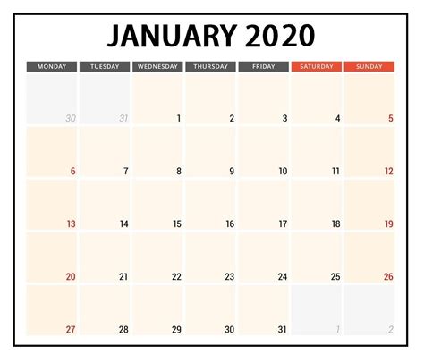 January 2020 Calendar Editable Template Calendar Word Word Template