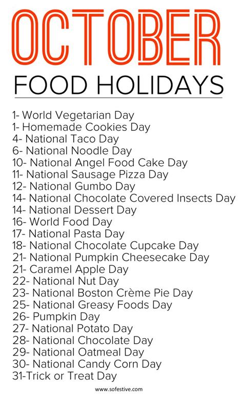 National Food Holidays October 2023 Free Printable Calendar
