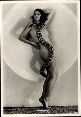 PHOTO NUDE SNAKE Python Naked Bare Breasted Stand Portrait