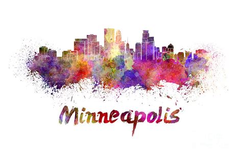 Minneapolis Skyline In Watercolor Painting By Pablo Romero Pixels