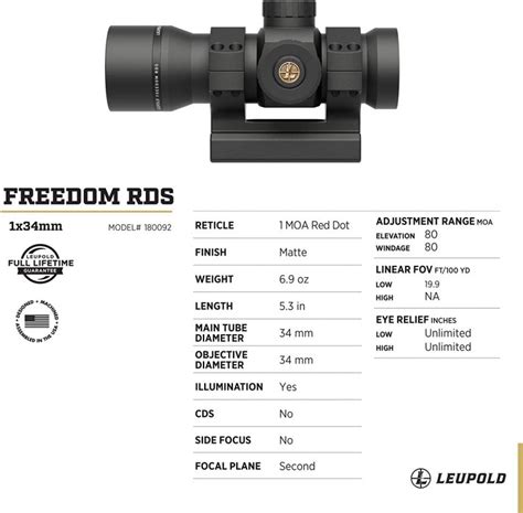Leupold Freedom Rds 1 Moa Red Dot W Mount 34mm Model 180092