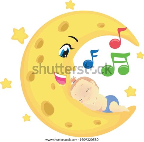 Vector Illustration Baby Sleeping On Moon Stock Vector Royalty Free