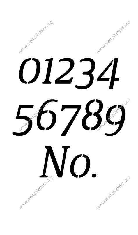 Narrow Rounded Serif Italic Number Stencils 0 To 9 Up To 36 Inch