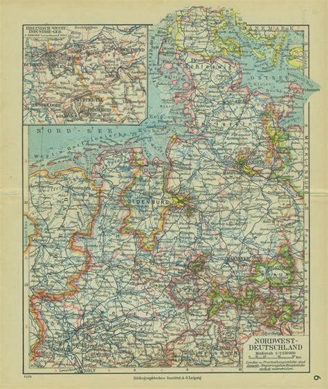 1936 Vintage Northwest Germany Map