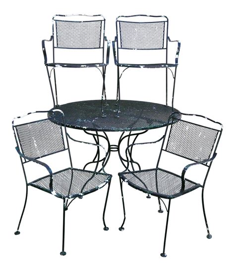 Vintage Wrought Iron Outdoor Patio Dining Set Table 4 Chairs Meadowcraft Woodard on Chairish ...