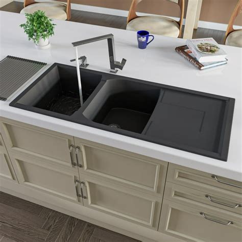Alfi Brand Ab4620di Bla Black 46 Double Bowl Granite Composite Kitchen