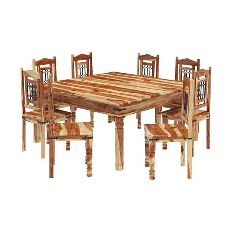 Entertain in style with a counter height set that seats the whole family! Peoria Rustic Solid Wood 11 Piece Square Dining Room Set