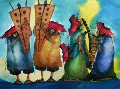 Paloma blanca (band of sacsamarca). Music And Customs Original Painting Peru Modern Art - Finally Aquamarine-Celeste | NOVICA