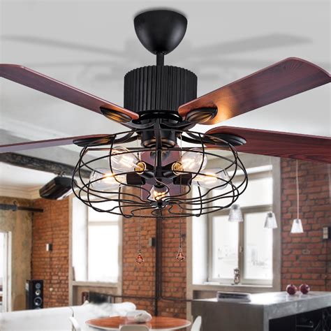 4852 Loft Industrial Ceiling Fan 5 Heads Lights Restaurant Ultra Quiet