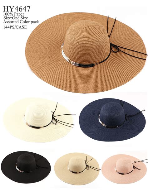Womens Straw Floppy Hats Wide Brim One Dozen Wholesale Assorted Colors