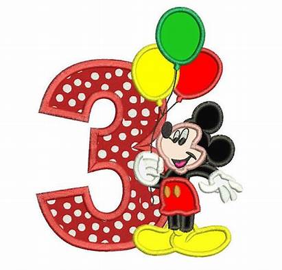 Mickey Mouse Birthday Holding 3rd Balloons Applique