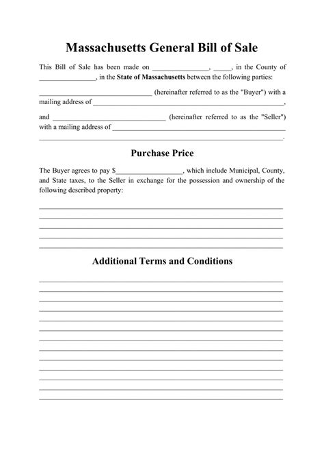 Massachusetts Generic Bill Of Sale Form Fill Out Sign Online And