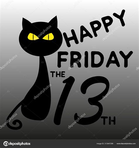 Happy Friday 13th Text Black Cat Gray Backgound Stock Illustration By