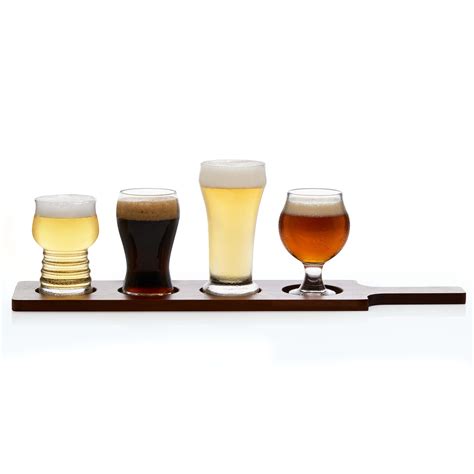 libbey craft brews beer tasting glasses with wood carrier set of 4