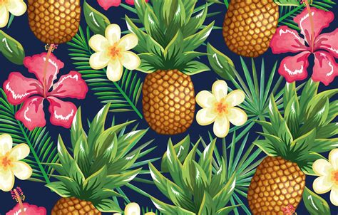 Wallpaper Flowers Background Pineapple Flowers Pattern