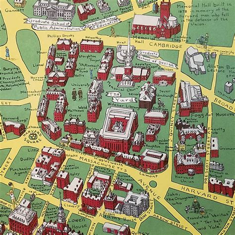 Map Massachusetts Cambridge Pictorial Harvard University Radcliffe