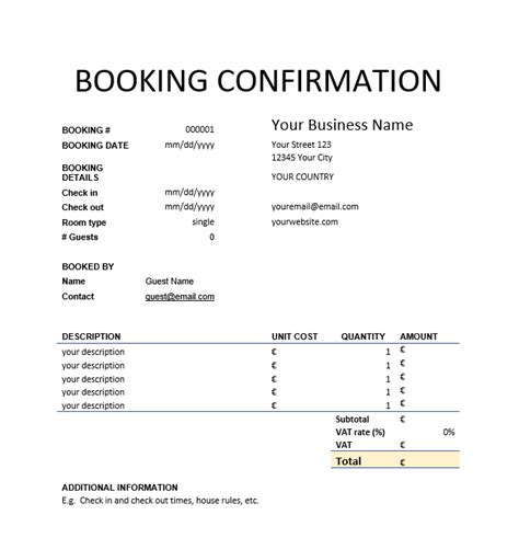 Booking Confirmation Template Print Save Or Pdf