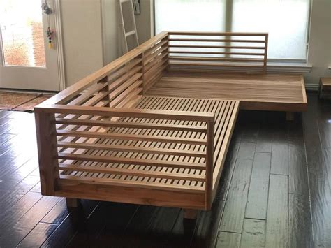The design is a based on ana white's outdoor white couch plan, but the builder uses 22″ x 22″ cushions instead of 24″ x 24″ ones and makes the sofa slightly smaller. Solid teak wood L shape Patio sofa WITHOUT CUSHION in 2020 ...