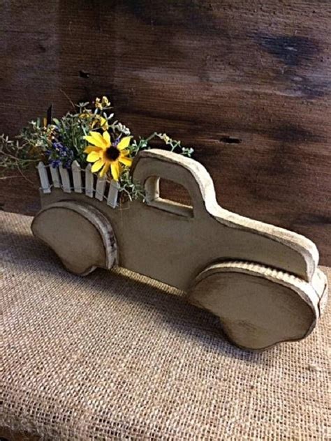 Cut flowers to the height of the container. Primitive Truck Handmade Pickup Truck "Gatherings Flower ...