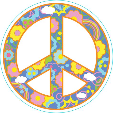 Floral Peace Sign Sticker With Clouds