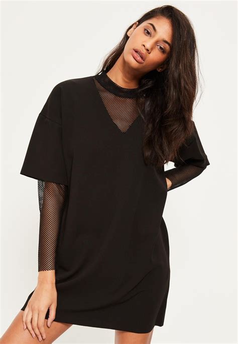 Black Fishnet Sleeve Insert Shift Dress Missguided Casual Day