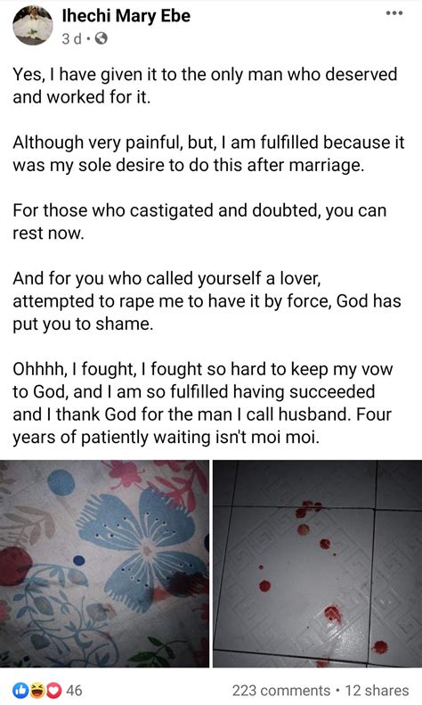 Newlywed Virgin Shares Photos Of Blood Stained Bedsheet As She Calls