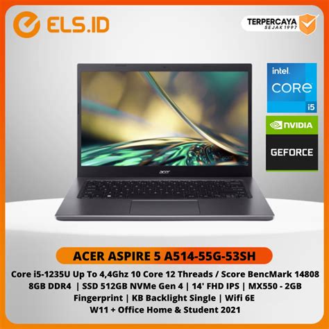 Jual Laptop Acer Aspire 5 A514 55g 53sh Intel Core I5 1235u 8gb 512gb