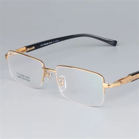 Vazrobe Titanium Gold Eyeglasses Frame Men Half Frame Wide Face Semi