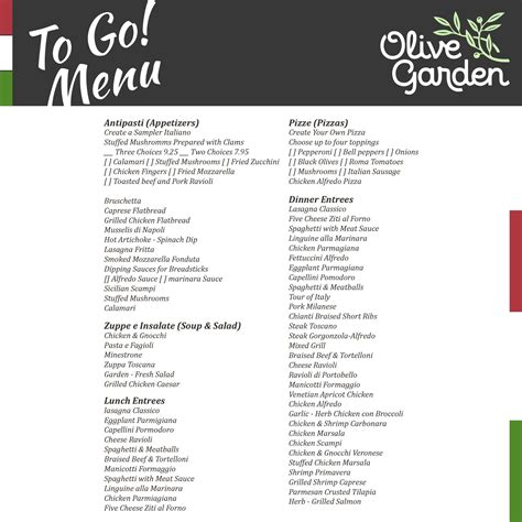 Olive Garden Printable Menu Olive Gardens Menu Printable Menu