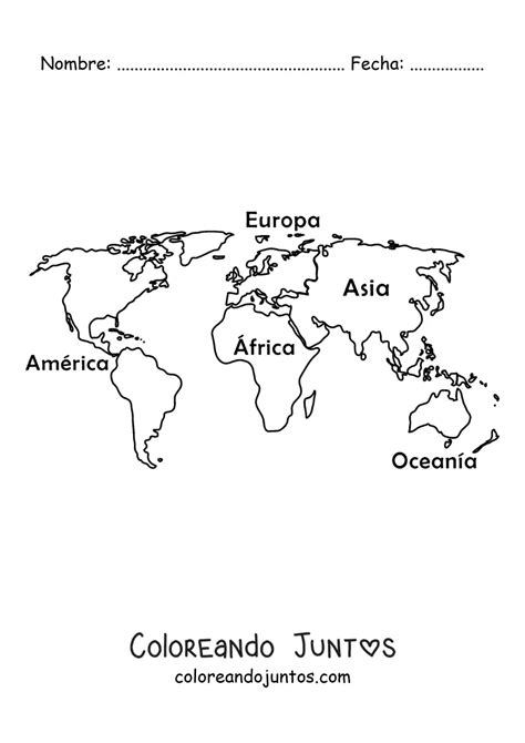 Mapamundi Con Los Nombres De Los Continentes Coloreando Juntos