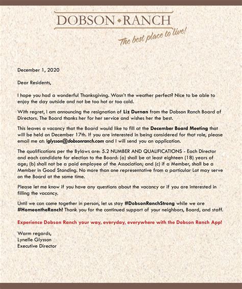 Letter To Our Residents December 1 2020 Dobson Ranch Hoa
