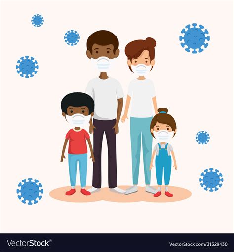 Parents With Children Using Face Mask Royalty Free Vector