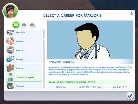 The Sims 4 Cosmetic Surgeon Career Needs Marlyn Sims