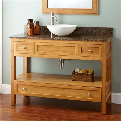 This glacier bay vanity with cultured marble top in white is a great fit for a narrow bathroom. 48" Narrow Depth Miles Bamboo Vessel Sink Console Vanity | Bathroom vanity, Narrow bathroom ...