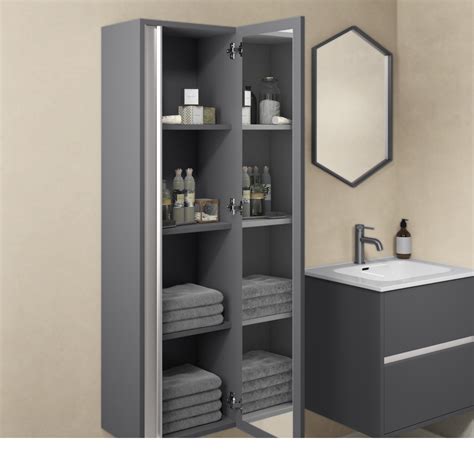 Grey Wall Mounted Tall Bathroom Cabinet 400mm Roxbi Better Bathrooms