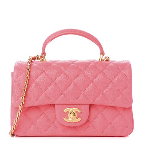 Chanel Caviar Quilted Mini Top Handle Rectangular Flap Pink 692420