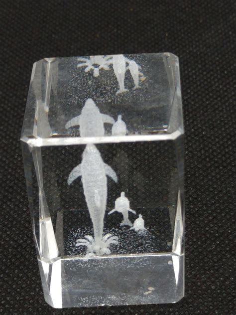 3d Laser Etched Glass Paperweight Featuring A Larger Dolphin Etsy