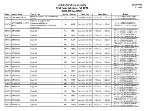 Times UIU - Final Exam Schedule of Fall 2023 Trimester